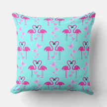 Pink Love Flamingos in Cyan 