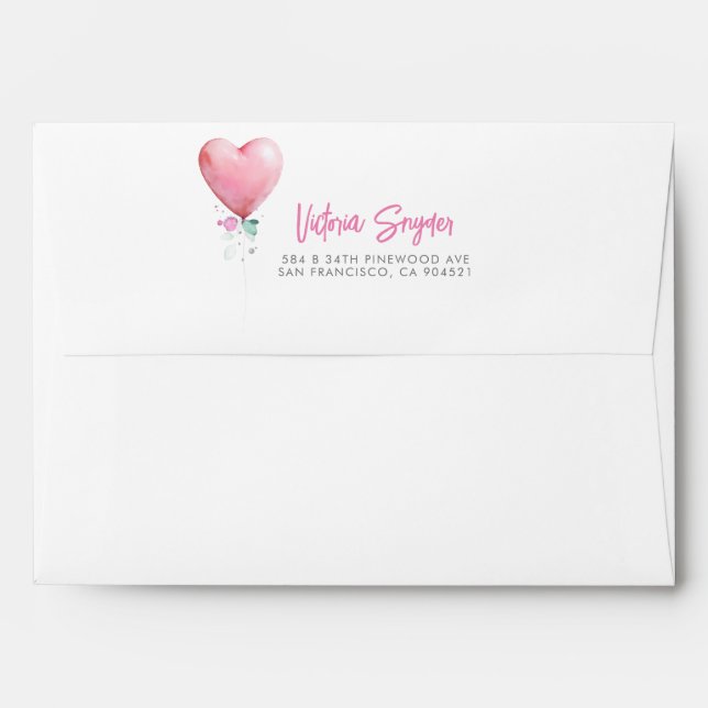 Pink Love Heart Balloon Garland Baby Shower Envelope (Back (Top Flap))