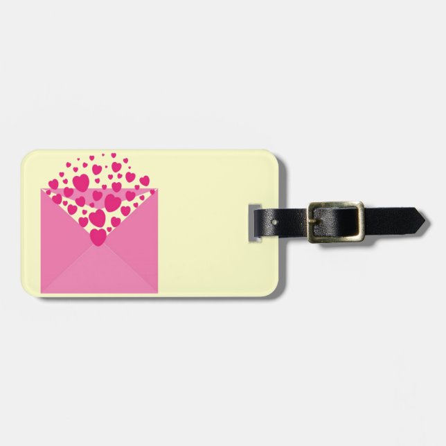 Pink Love Heart Envelope Luggage Tag (Front Horizontal)