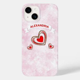 Pink Love Heart Modern Love Watercolor Personalise Case-Mate iPhone 14 Case