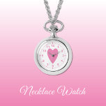 Pink love heart Necklace Watch<br><div class="desc">Necklace Watch gift.
With a pink love heart and clock numbers on a white background.</div>