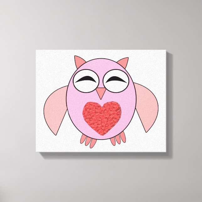 Pink Love Heart Owl Canvas Print (Front)