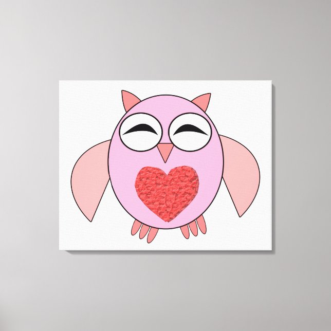 Pink Love Heart Owl Canvas Print (Front)