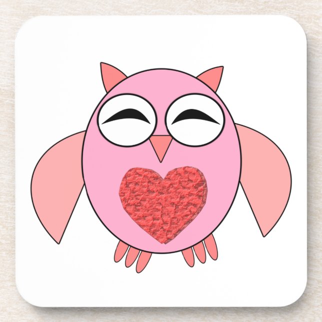 Pink Love Heart Owl Coaster (Front)
