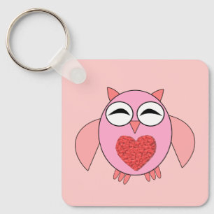 Pink Love Heart Owl Custom Key Ring