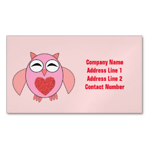 Pink Love Heart Owl Custom Magnetic Business Card