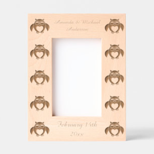 Pink Love Heart Owl Custom Wedding Etched Frames