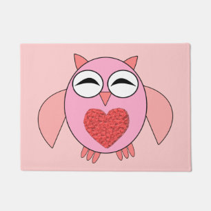 Pink Love Heart Owl Door Mat