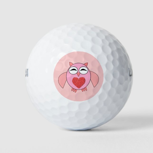 Pink Love Heart Owl Golf Ball (Front)