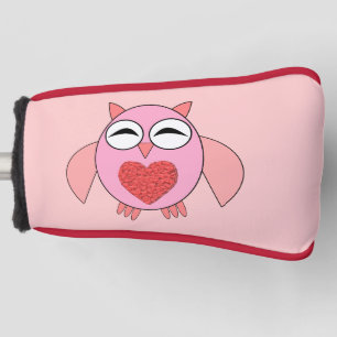 Pink Love Heart Owl Golf Putter Cover