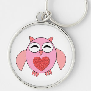 Pink Love Heart Owl Keychain