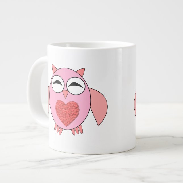 Pink Love Heart Owl Mug (Front Left)