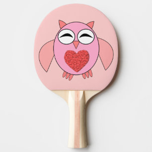 Pink Love Heart Owl Ping Pong Paddle
