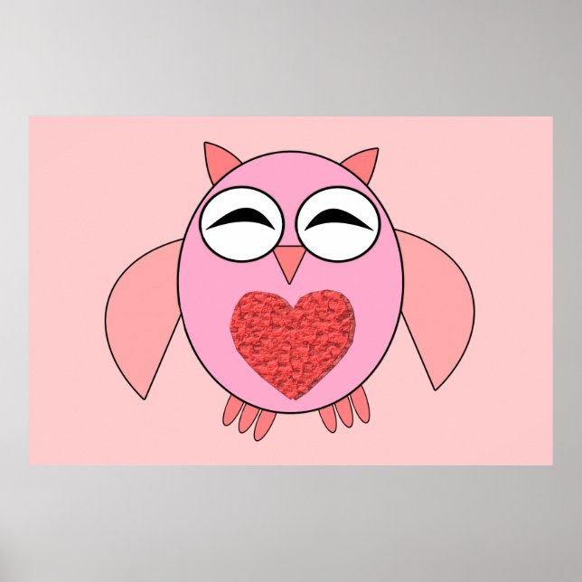 Pink Love Heart Owl Poster (Front)