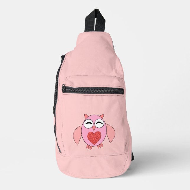 Pink Love Heart Owl Sling Bag (Front)