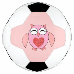 Pink Love Heart Owl Soccer Ball