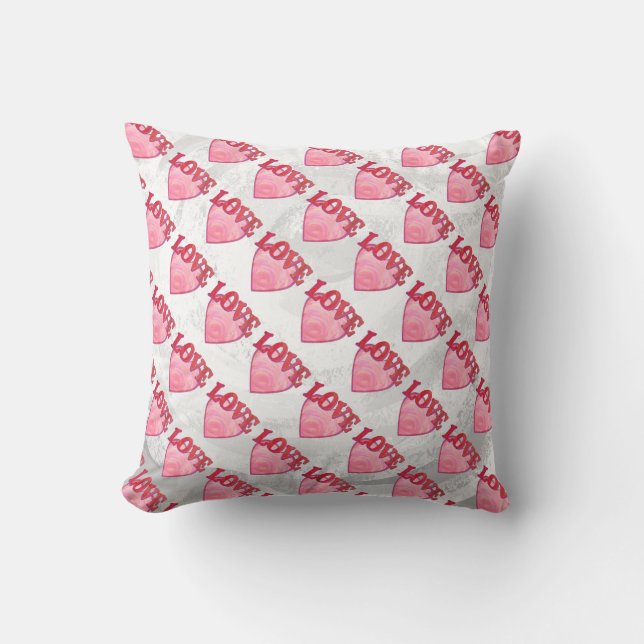 Pink Love Heart Pattern Cushion (Front)