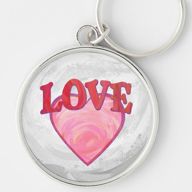 Pink Love Heart Pattern Key Ring (Front)