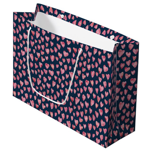 Pink Love Heart pattern Large Gift Bag (Front Angled)