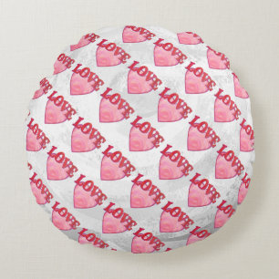 Pink Love Heart Pattern Round Cushion