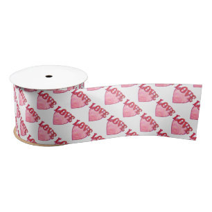 Pink Love Heart Pattern Satin Ribbon