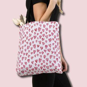 Pink Love Heart Pattern Tote Bag