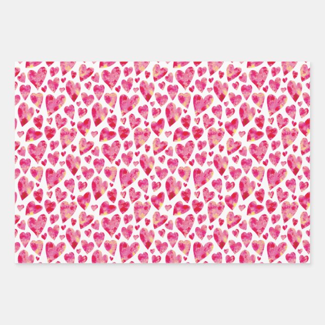 Pink Love Heart pattern Wrapping Paper Sheet (Front)
