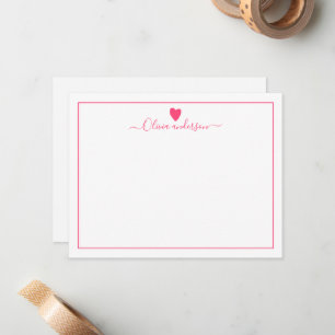 Pink Love Heart Personalised Note Card