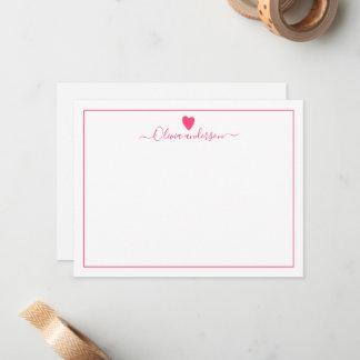 Pink Love Heart Personalised Note Card