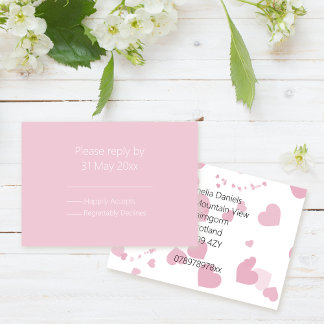 Pink Love heart RSVP insert