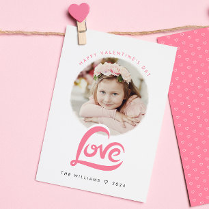 Pink Love Heart Valentines Day custom Photo Card