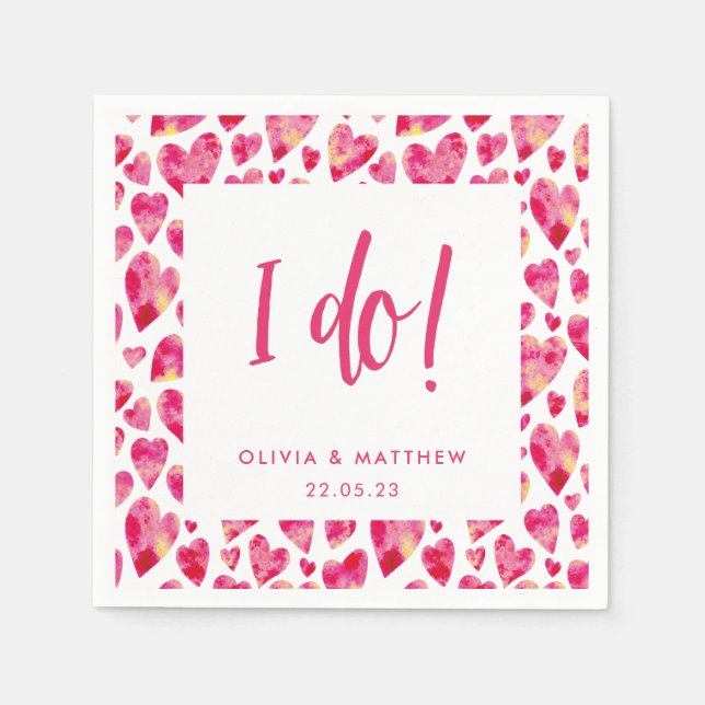 Pink Love Heart Wedding Engagement Party Napkin (Front)