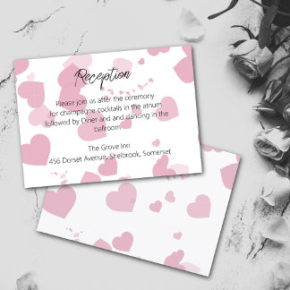 Pink Love heart Wedding Reception Card