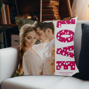 Pink Love Hearts Couples Photo Valentines Cushion
