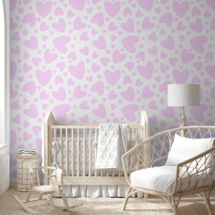 Pink Love Hearts Cute Baby Nursery And Playroom Wallpaper