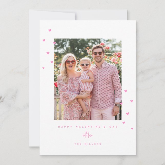 Pink Love Hearts Happy Valentine's Day Photo Card (Front)