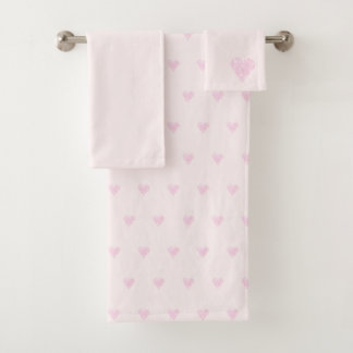 Pink Love Hearts Pattern Bath Towel Set