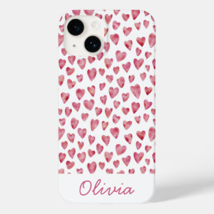 Pink Love Hearts pattern personalised name Case-Mate iPhone 14 Case
