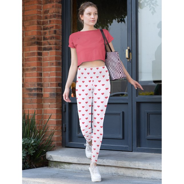 Pink Love Hearts Pattern Yoga Travel Fashion Party Leggings (Pink Love Hearts Pattern Yoga Travel Fashion Party Leggings)