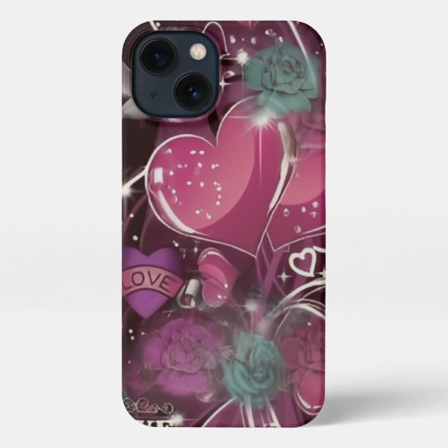 Pink Love Hearts Roses Glam, iPhone case (Back)