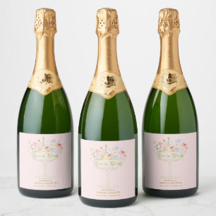 Pink Love in Bloom Bridal Shower Personalised Sparkling Wine Label
