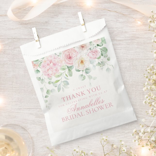 Pink Love in Bloom Floral Hydrangea Bridal Dessert Favour Bags (Clipped)