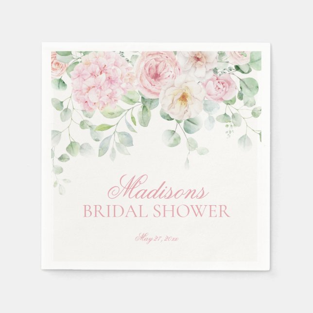 Pink Love in Bloom Floral Hydrangea Bridal Shower Napkin (Front)