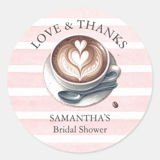 Pink Love Is Brewing Bridal Shower Theme Stickers (Front)
