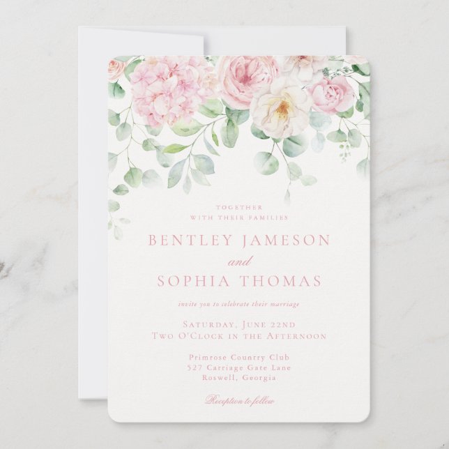 Pink Love is in Bloom Floral Hydrangea Wedding Invitation (Front)