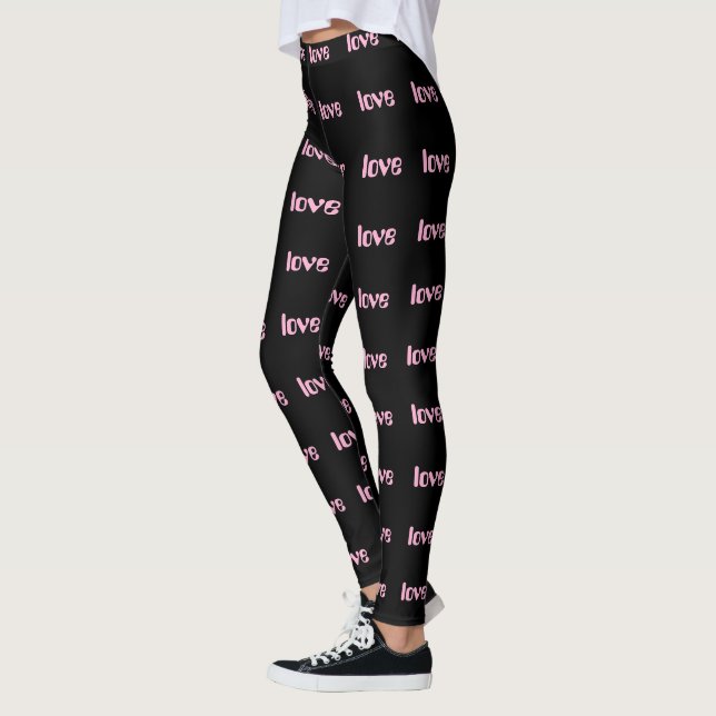 Pink Love Letter Print, Women's Casual High Waist Leggings (Left)