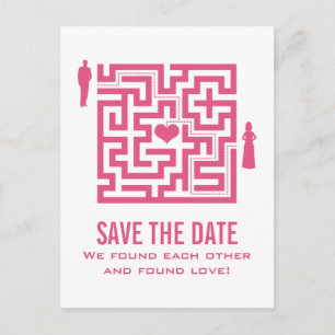 Pink Love Maze Save the Date Postcard