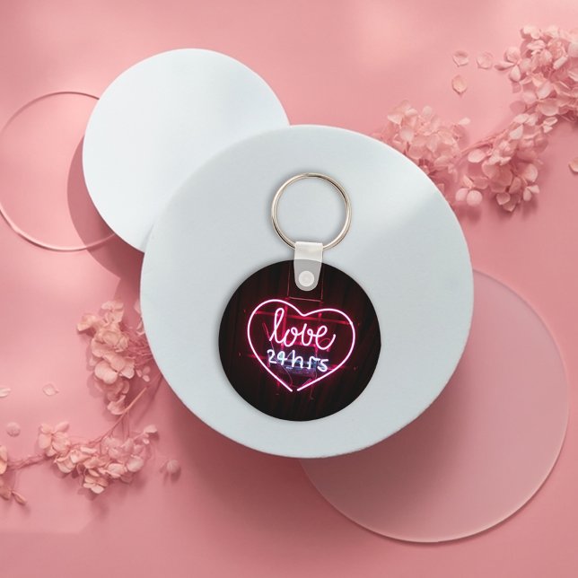 pink love neon light sign Keychains (pink love neon light sign Keychains)