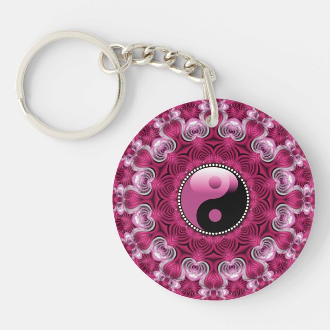 Pink Love New Age YinYang  Geometric Key Ring (Front)