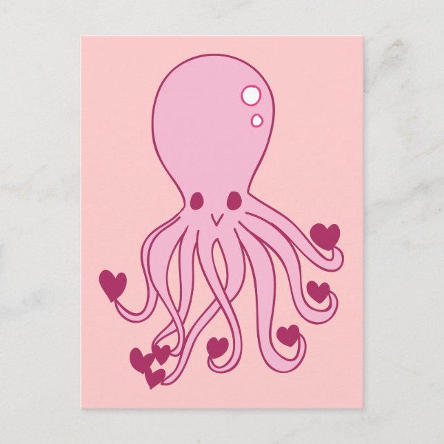 Pink Love Octopus Postcard (Front)